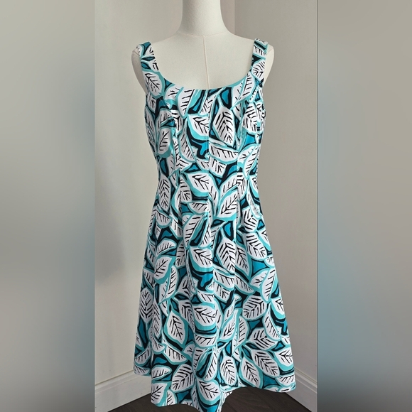 Anne Klein Dresses & Skirts - Anne Klein Sleeveless Scoopneck Teal Leaf Fit & Flare Cotton Dress Sz. 8